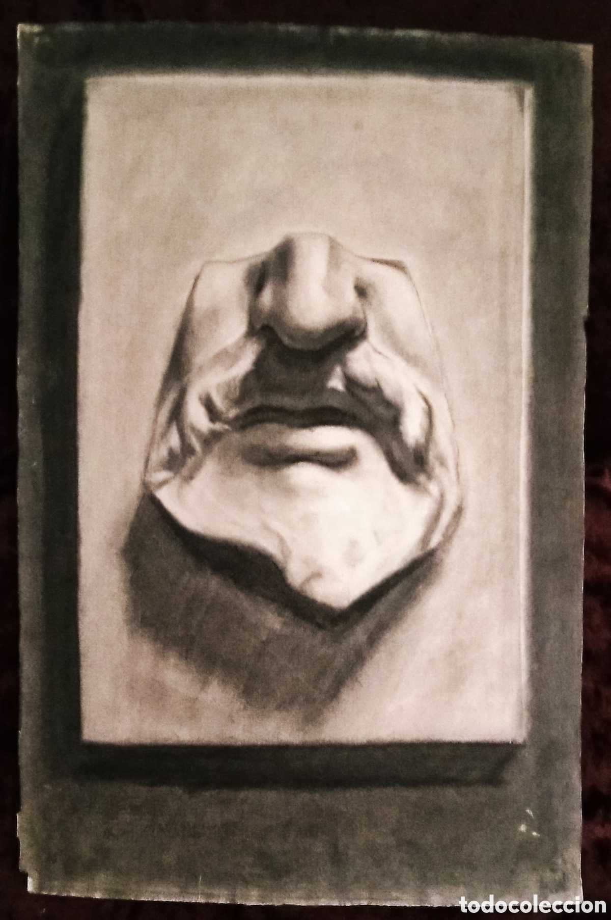 Arte: DIBUJO a CARBONCILLO / (REALISMO). * FRAGMENTO DE CARA DE HOMBRE DE ESTATUA *. AUT.: JUAN MART&Iacute;N T.
