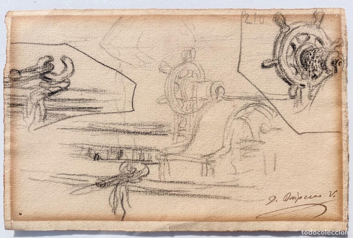 Arte: Dion&iacute;s Baixeras &middot; Estudios de barca &middot; L&aacute;piz &middot; Dibujo original firmado &middot; Hacia 1886&ndash;1920