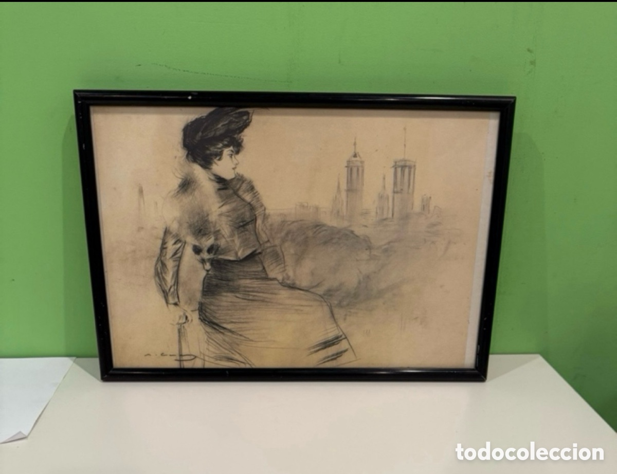 Arte: RAMON CASAS. Una joven. Dibujo a carb&oacute;n y pastel sobre papel. Reproducci&oacute;n serie limitada ABC.