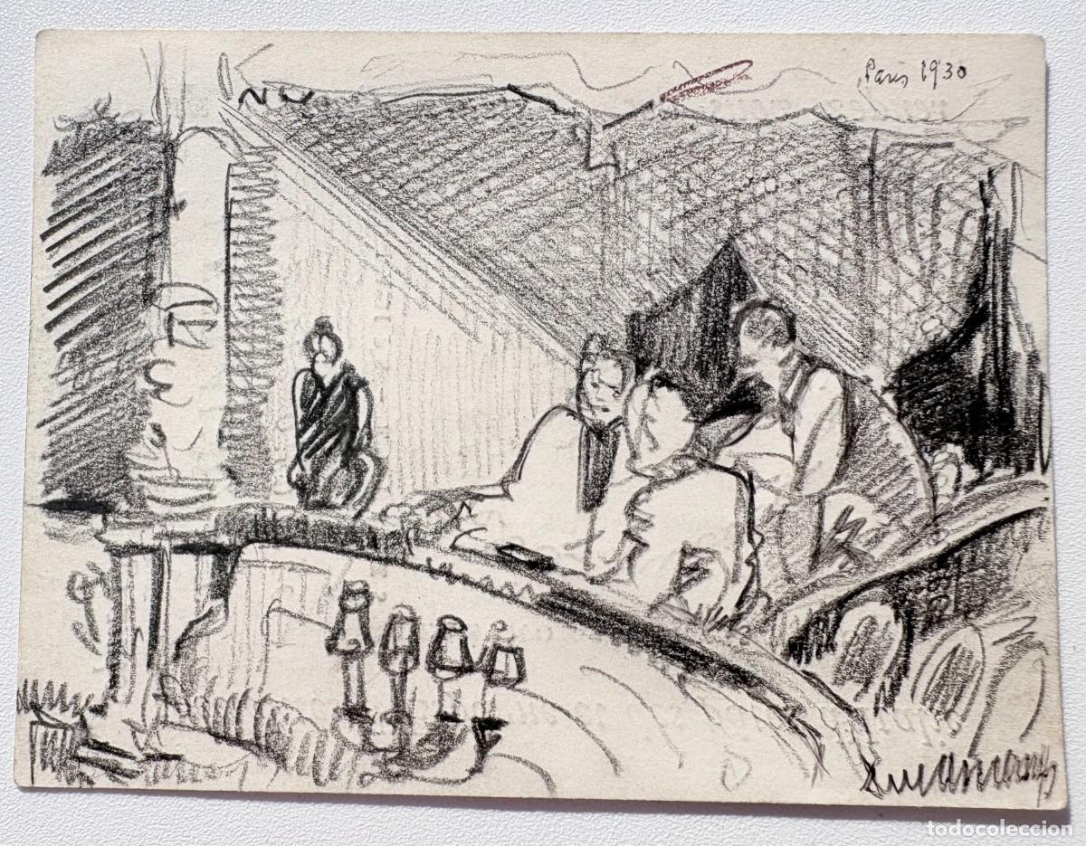 Arte: RAFAEL DURANCAMPS - Palco - Carboncillo sobre tarjeta de su restaurante. Par&iacute;s, 1930.