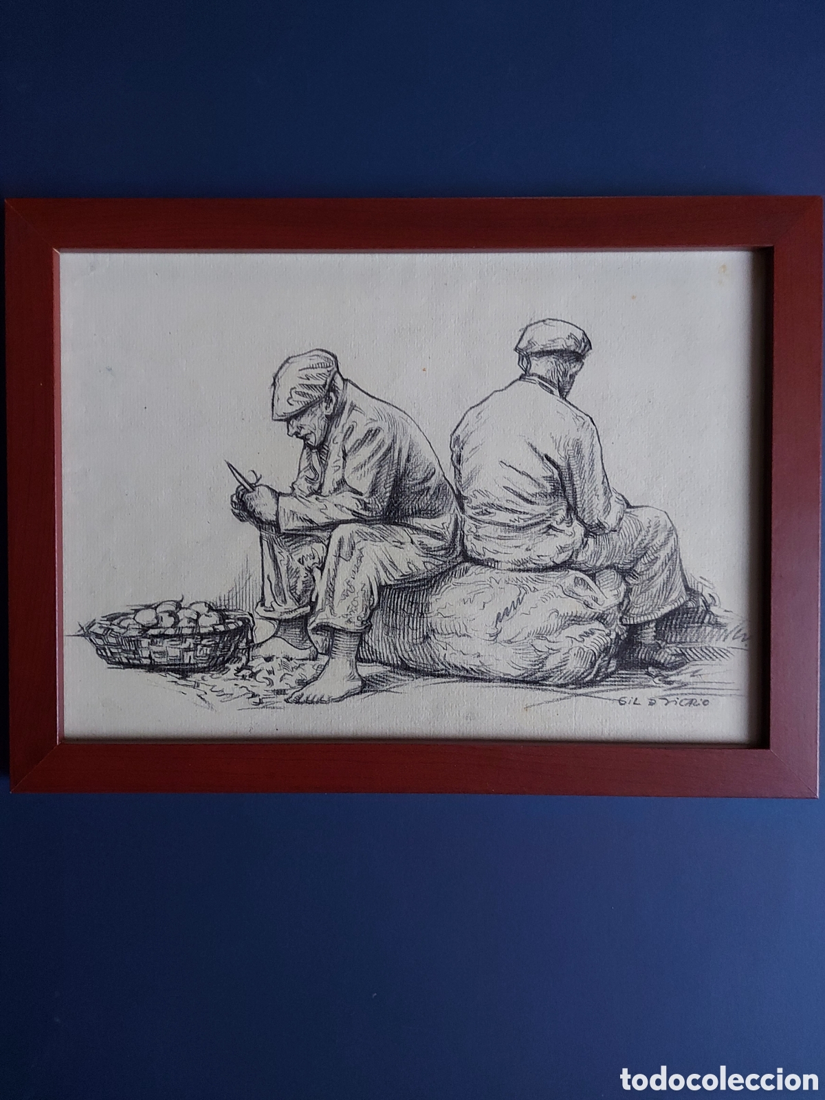 Arte: GIL D VICARIO &rdquo;CAMPESINOS EN EL CAMPO&rdquo; DIBUJO EPOCA