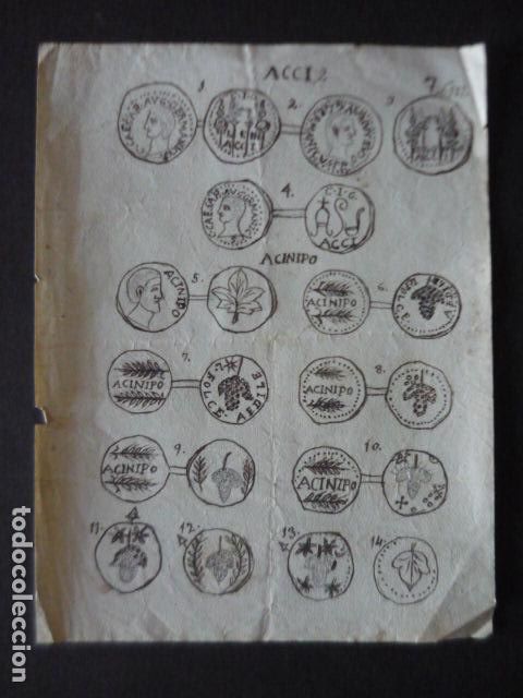 Art: ACCI Y ACINIPO GUADIX RONDA GRANADA MALAGA DIBUJO A PLUMILLA SIGLO XVIII ACU&Ntilde;ACIONES MONEDAS 16 X 21