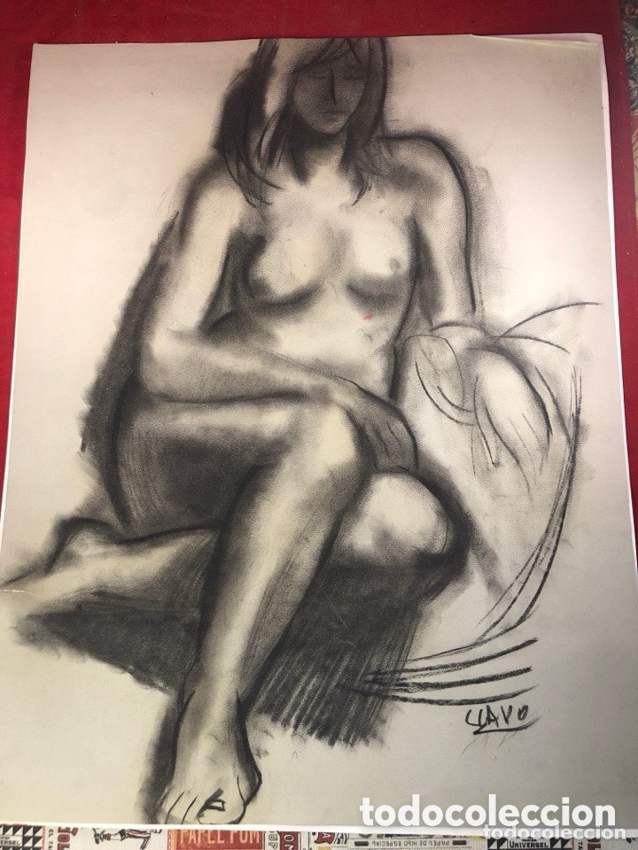 Art: DIBUJO DESNUDO FEMENINO AL CARBONCILLO FIRMADO CLAVO