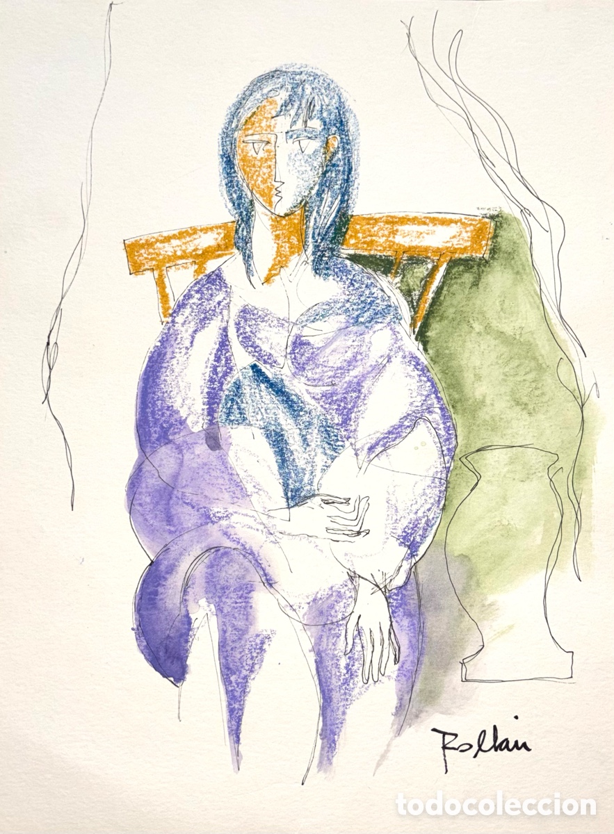 Arte: ROLL&Aacute;N, Jordi. Figura femenina. T&eacute;cnica mixta sobre papel. 35 x 26 cm.