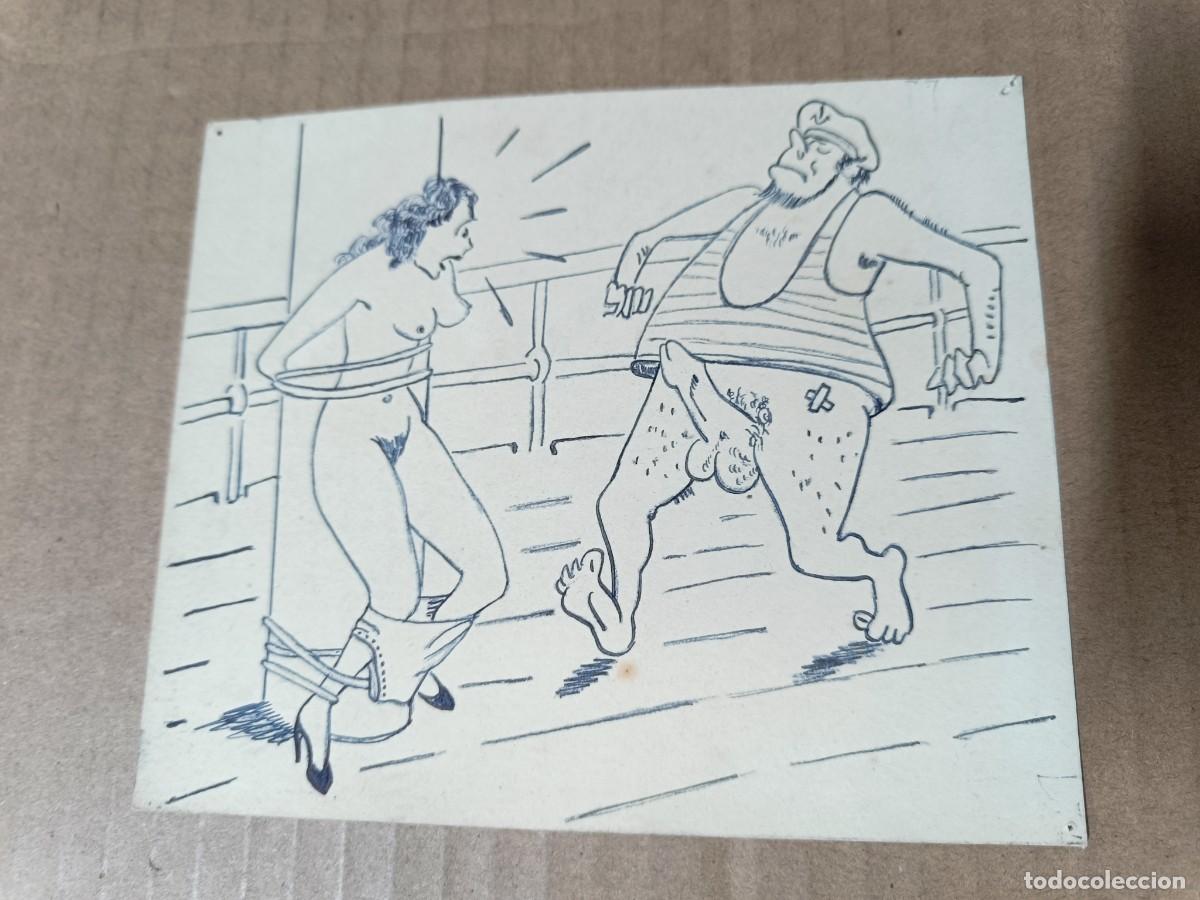 Arte: ANTIGUO DIBUJO EROTICO PINTADO ORIGINAL, MUJER DESNUDA -P22