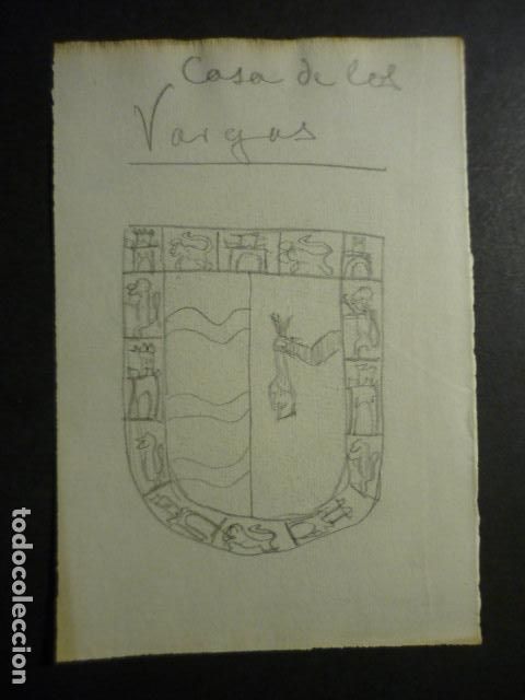 Kunst: CACERES ESCUDO DE LA FAMILIA VARGAS DIBUJO A LAPIZ ORIGINAL POR JOSE RAM&Oacute;N M&Eacute;LIDA 11 X 16 CM