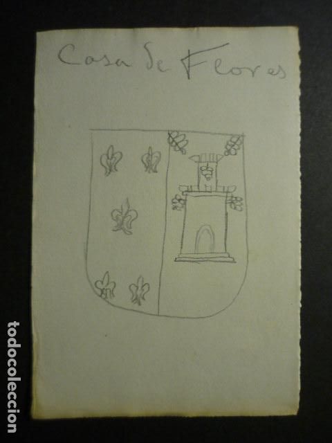 Kunst: CACERES ESCUDO DE LA FAMILIA FLORES DIBUJO A LAPIZ ORIGINAL POR JOSE RAM&Oacute;N M&Eacute;LIDA 11 X 16 CM