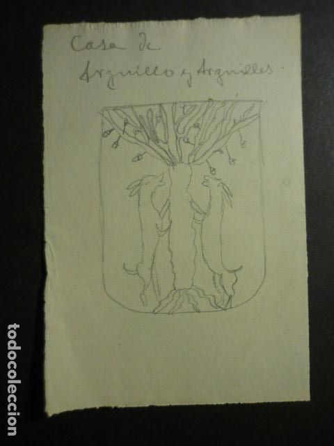 Kunst: CACERES ESCUDO DE LA FAMILIA ARQUILLO DIBUJO A LAPIZ ORIGINAL POR JOSE RAM&Oacute;N M&Eacute;LIDA 11 X 16 CM