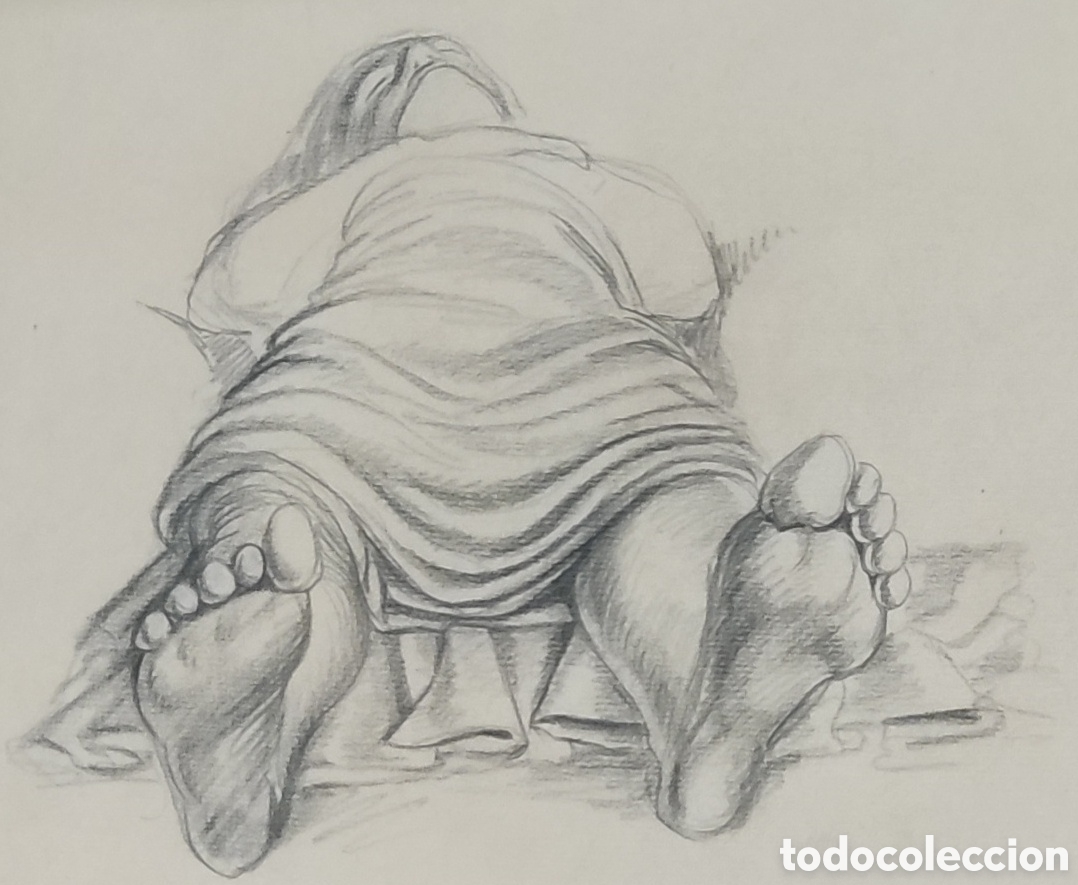 Arte: Ismael Gonz&aacute;lez de la Serna (1898-1968). Figura en Escorzo. Dibujo. Original. Sello Testamentar&iacute;a.