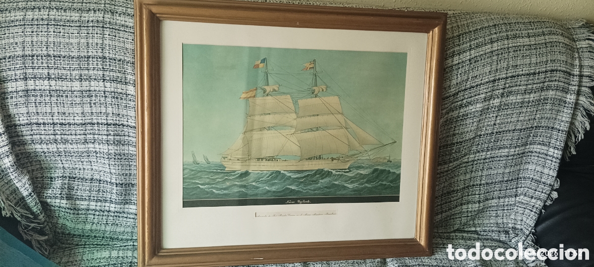 Arte: L&agrave;mina enmarca en madera y cristal Barco Begatin Nuevo vigilante