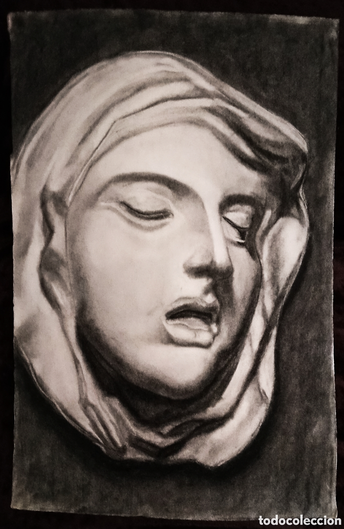 Arte: DIBUJO a CARBONCILLO / (REALISMO). * CARA DE LA PIEDAD *. AUT.: JUAN MART&Iacute;N T. (A&ntilde;os 50)