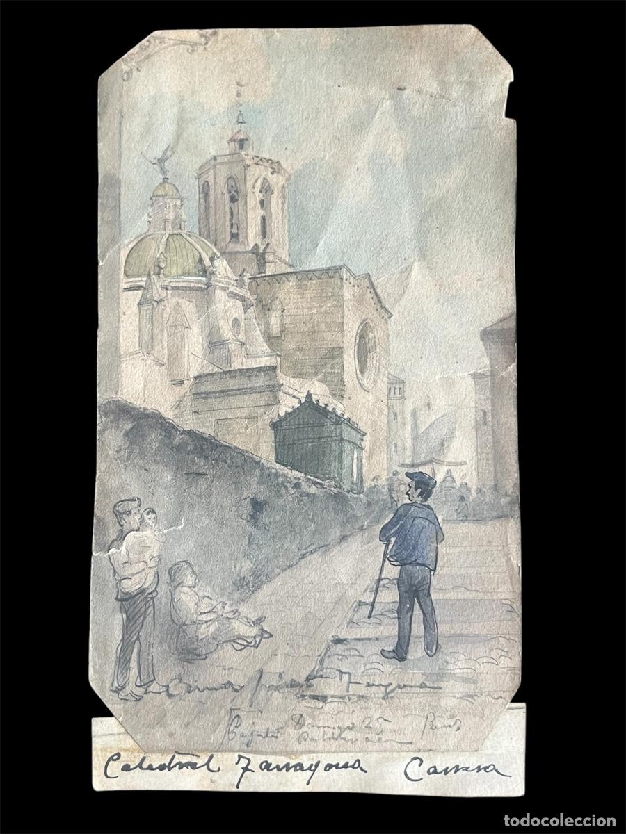 Arte: DIBUJO DE LA CATEDRAL DE TARRAGONA FIRMADO. PRINCIPIOS DEL SIGLO XX.
