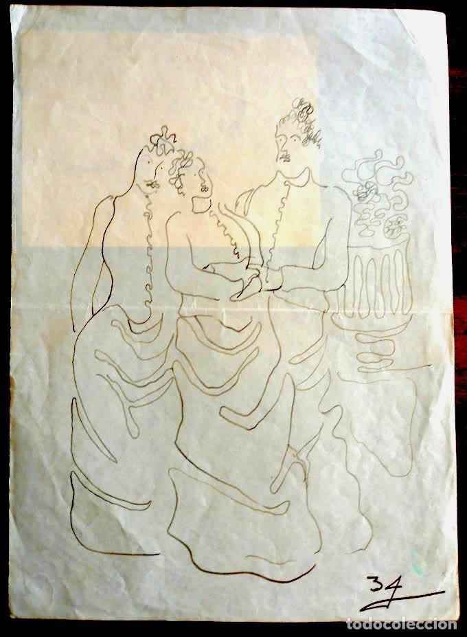 Arte: Nicol&aacute;s de Lekuona (1913 -1937) Dibujo caricaturesco de tres se&ntilde;oras decimononicas