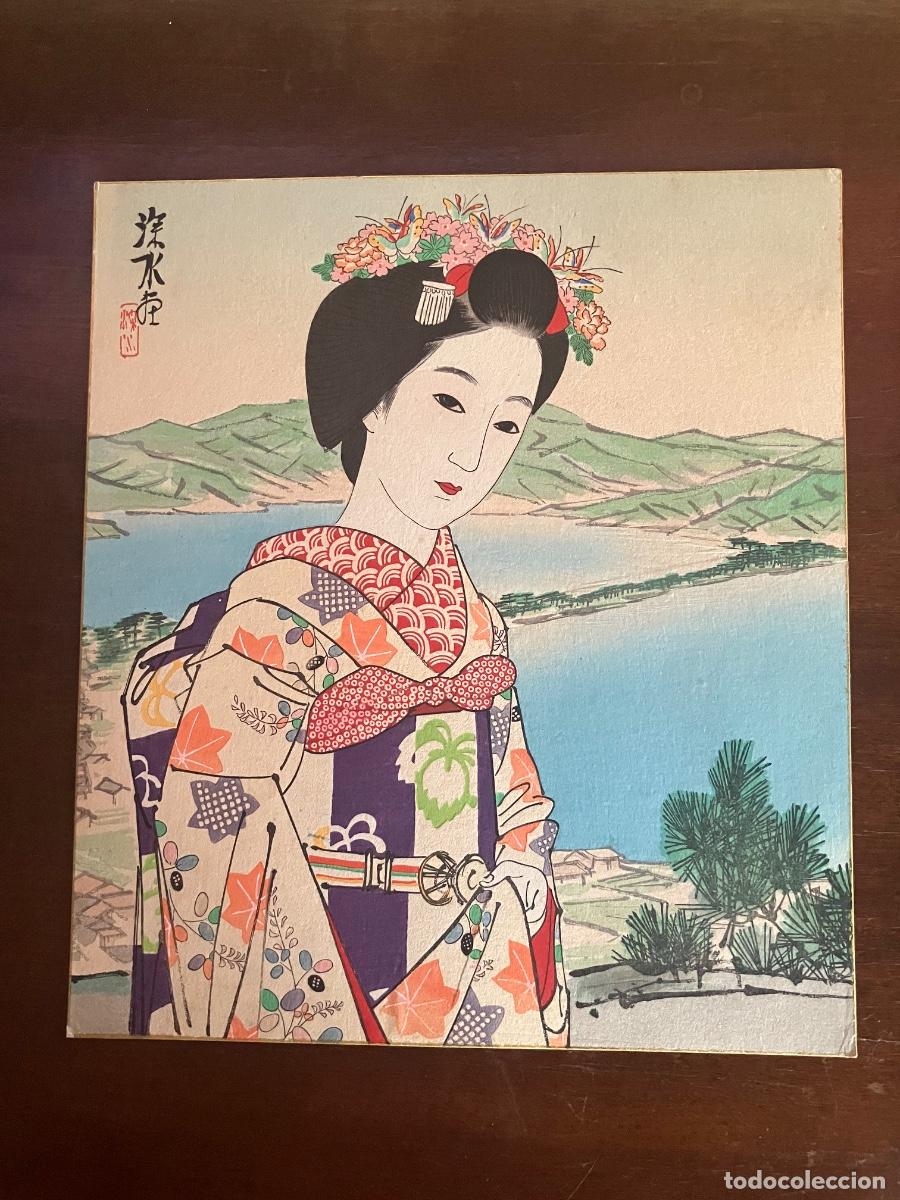Arte: CART&Oacute;N ESCENA JAPONESA 37x23,5.JAPON