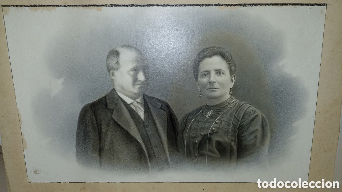 Arte: Antiguo Retrato de Pareja de &Eacute;poca (S. XIX - S. XX) - Carboncillo/Pastel