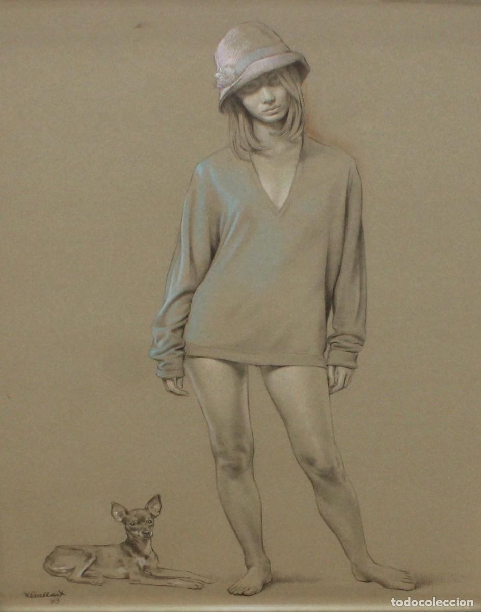 Arte: LLUIS GALLART GARCIA (CALELLA, 1922 - BARCELONA, 1985) TECNICA MIXTA DEL A&Ntilde;O 1973. CHICA CON PERRO