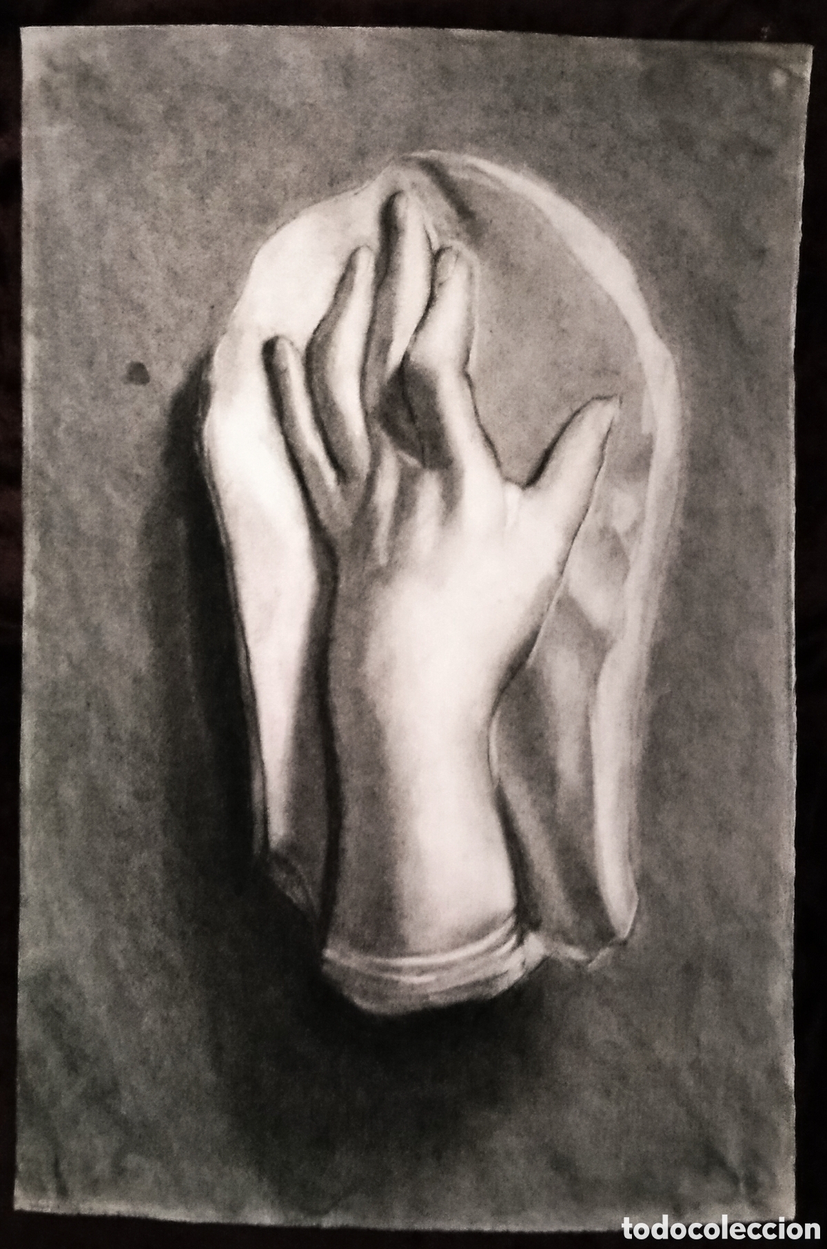 Arte: DIBUJO a CARBONCILLO / (REALISMO). * MANO DE ESTATUA *. AUT.: JUAN MART&Iacute;N T. (A&ntilde;os 50)
