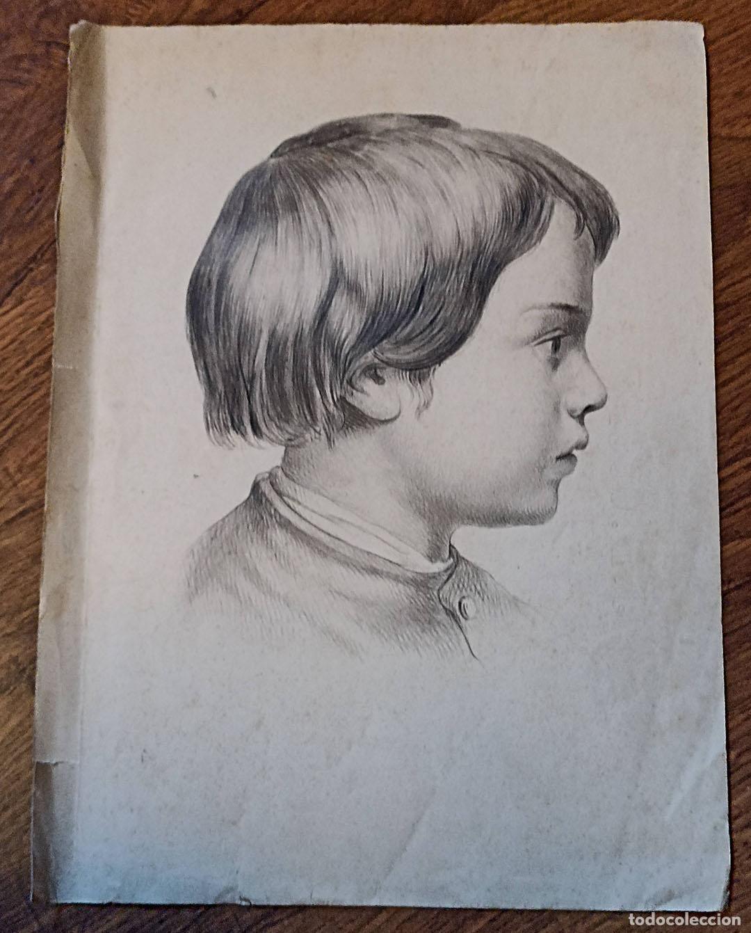 Arte: Precioso Dibujo a l&aacute;piz sobre papel (35,5x26 cm.) Siglo XIX. Escrito al dorso muy suave, Solo 1874 p