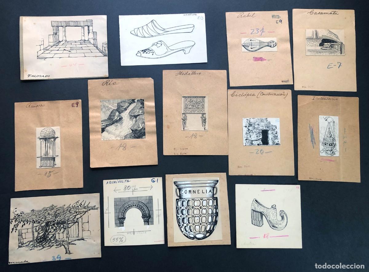 Arte: 12 BOCETOS / EDITORIAL SOPENA - ARCHIVO A&Ntilde;O 1962-68 / PARA LIBROS DE ESCUELA Y ENCICLOPEDIA