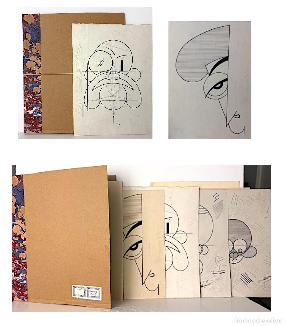 Arte: Carpeta con 7 Caricaturas Geom&eacute;tricas de F. G&oacute;mez (1946) Tinta. Manolete y otros