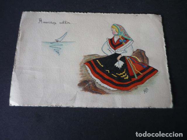 Art: GALICIA MUJER GALLEGA AMORI&Ntilde;OS COLLIN... DIBUJO ANTIGUO FIRMADO MLB 11 X 16,5 CM