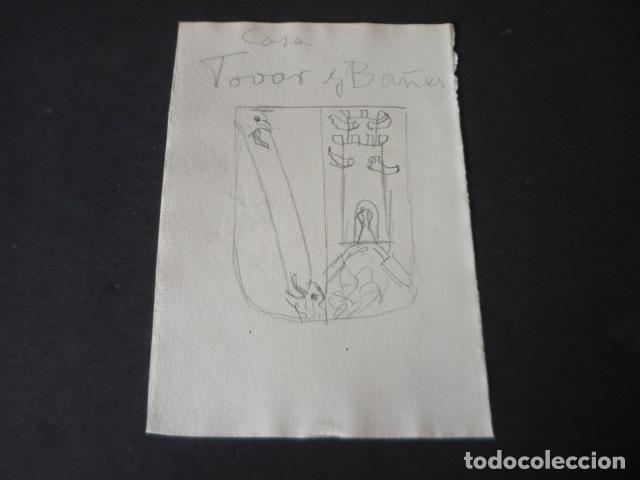 Kunst: CACERES ESCUDO DE LA FAMILIA TOVAR YBA&Ntilde;EZ DIBUJO A LAPIZ ORIGINAL POR JOSE RAM&Oacute;N M&Eacute;LIDA 11 X 16 CM