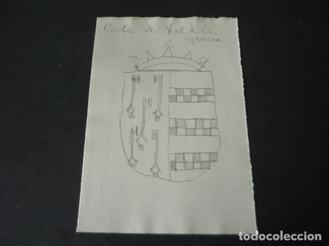 Kunst: CACERES ESCUDO DE LA FAMILIA VAL DE LA GRAN DIBUJO A LAPIZ ORIGINAL POR JOSE RAM&Oacute;N M&Eacute;LIDA 11 X 16 CM