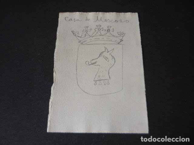 Kunst: CACERES ESCUDO DE LA FAMILIA MOSCOSO DIBUJO A LAPIZ ORIGINAL POR JOSE RAM&Oacute;N M&Eacute;LIDA 11 X 16 CM