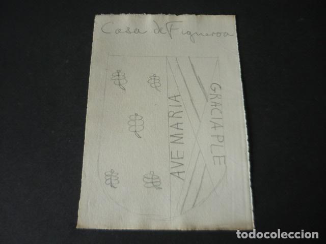 Kunst: CACERES ESCUDO DE LA FAMILIA FIGUEROA DIBUJO A LAPIZ ORIGINAL POR JOSE RAM&Oacute;N M&Eacute;LIDA 11 X 16 CM