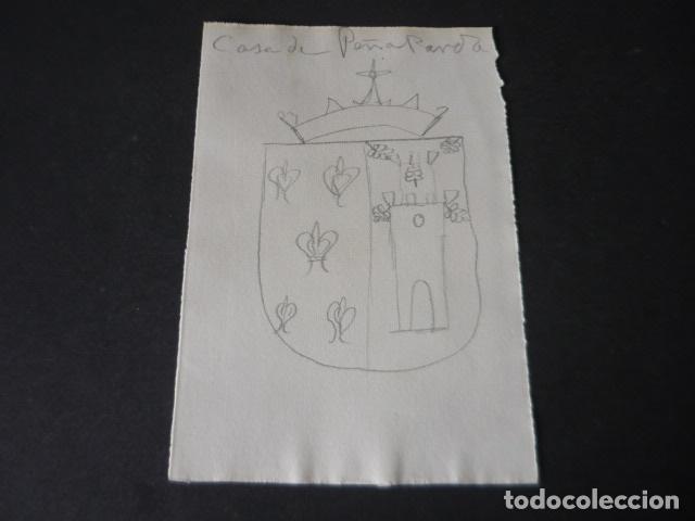 Kunst: CACERES ESCUDO DE LA FAMILIA PE&Ntilde;APARDA DIBUJO A LAPIZ ORIGINAL POR JOSE RAM&Oacute;N M&Eacute;LIDA 11 X 16 CM