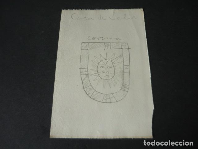 Kunst: CACERES ESCUDO DE LA FAMILIA SOLIS DIBUJO A LAPIZ ORIGINAL POR JOSE RAM&Oacute;N M&Eacute;LIDA 11 X 16 CM