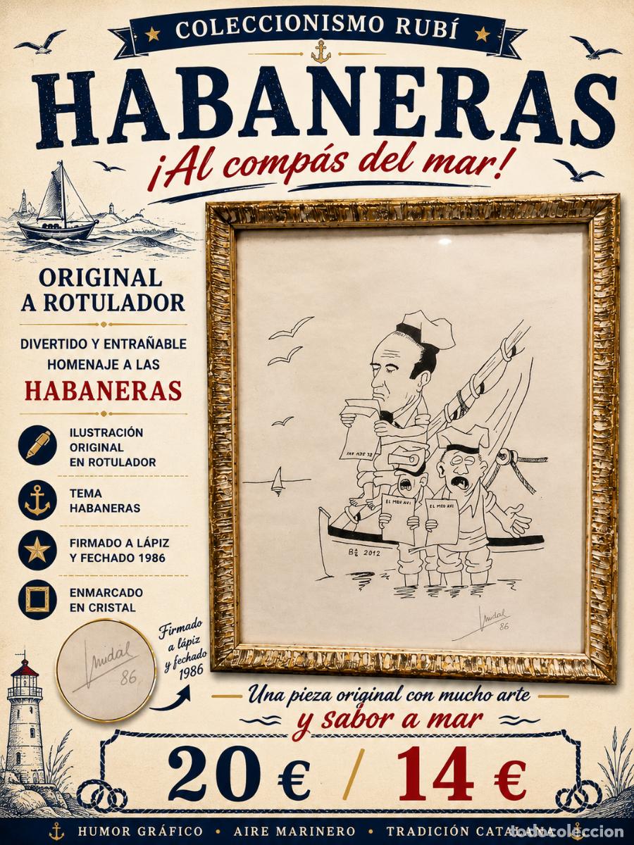 Arte: ORIGINAL FIRMADO | TEMA HABANERAS | DIBUJO A ROTULADOR | ENMARCADO | 1986