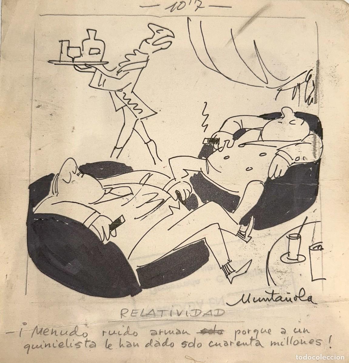 Arte: Joaquim Munta&ntilde;ola (1914-2012). &rdquo;Relatividad&rdquo;. Vi&ntilde;eta sat&iacute;rica, tinta sobre papel.