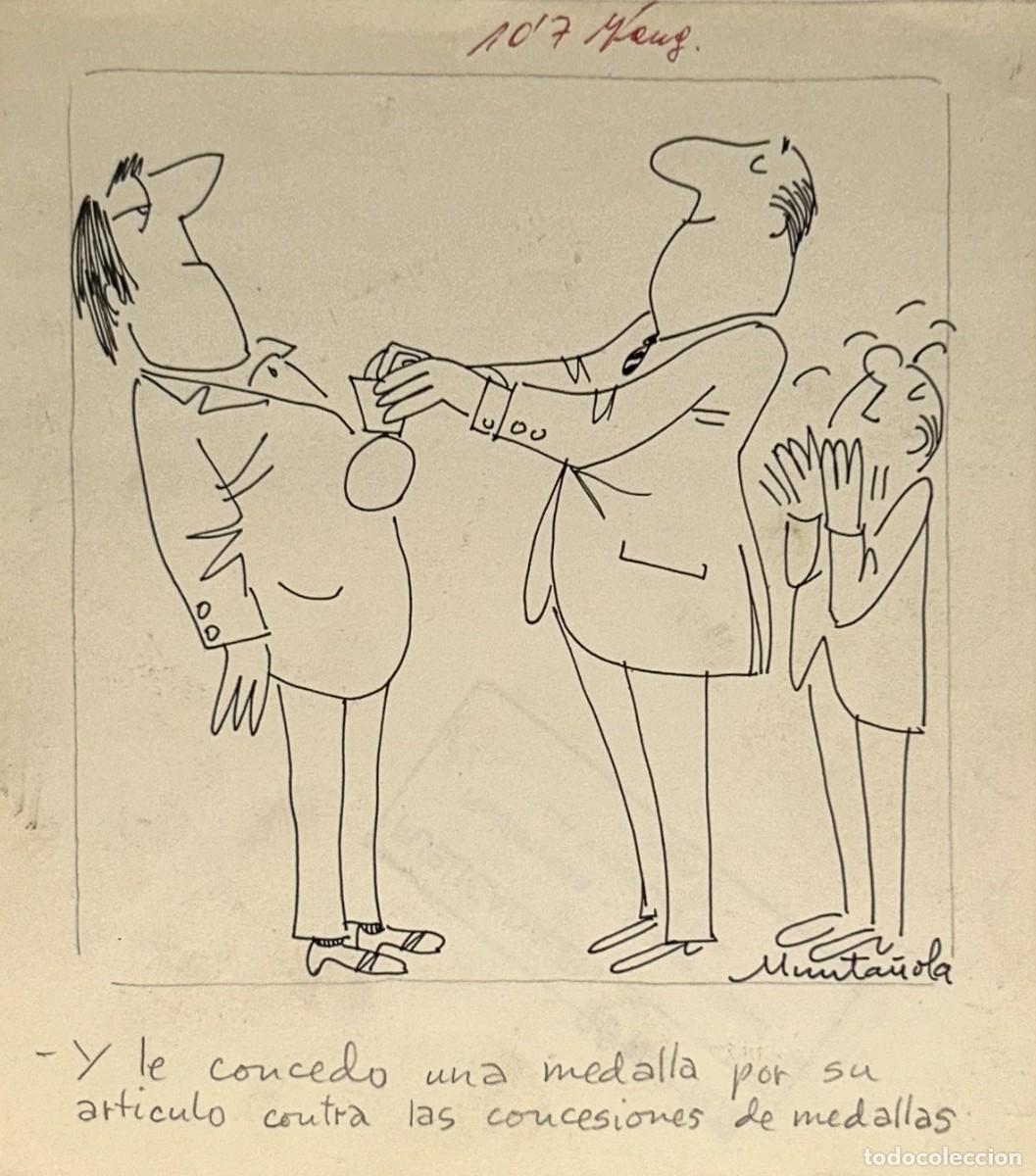 Arte: Joaquim Munta&ntilde;ola (1914-2012). &rdquo;Medalla&rdquo;. Vi&ntilde;eta sat&iacute;rica, tinta sobre papel.