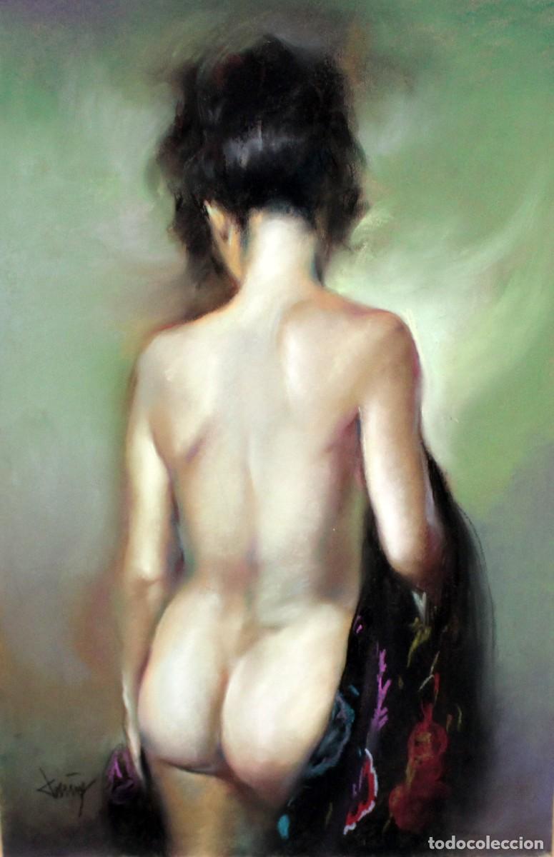 Arte: DOMINGO ALVAREZ GOMEZ (1942) DIBUJO A PASTEL. DESNUDO FEMENINO