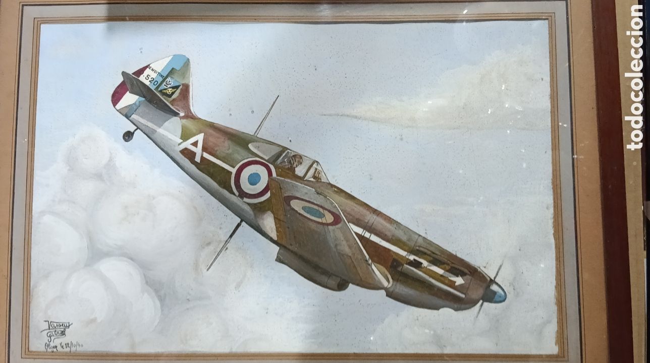 Arte: CUADRO AVI&Oacute;N FRANCES FIRMADO 1940