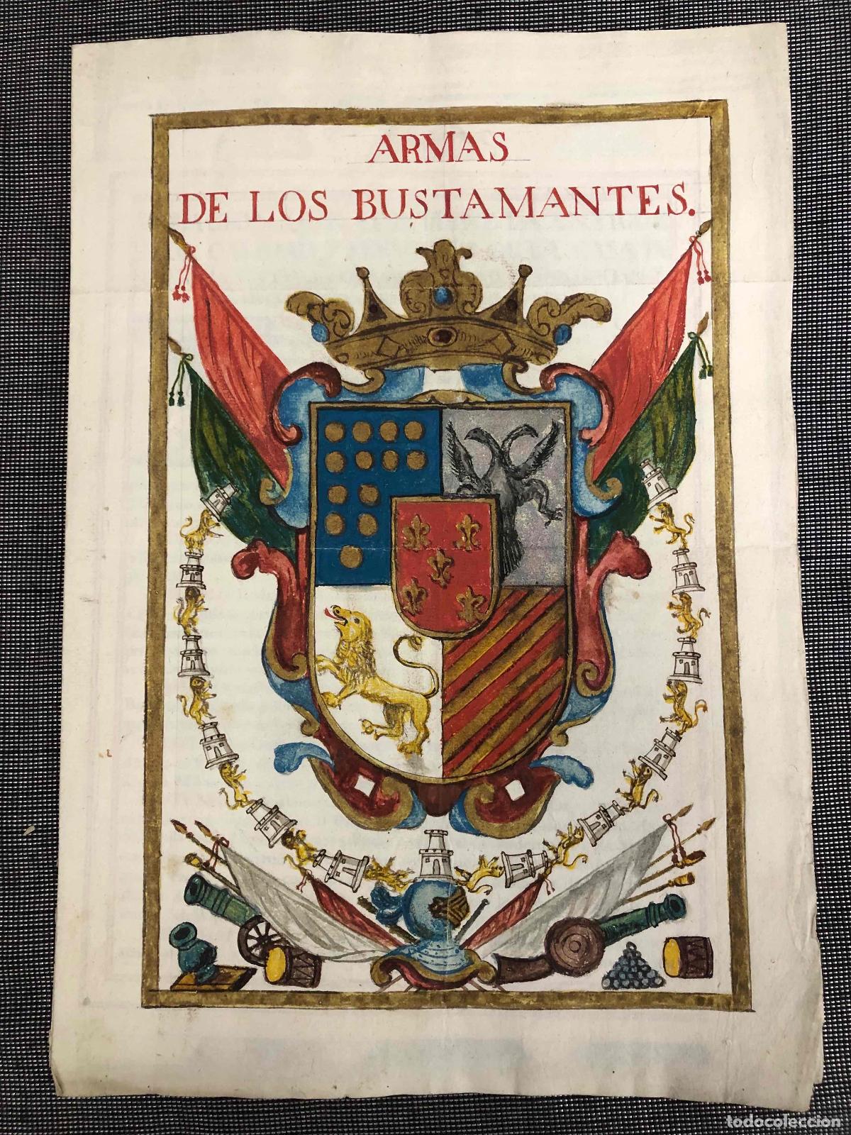 Arte: ARBOL GENEALOGICO, ESCUDO DE ARMAS Y RELACION DE SERVICIOS DE LOS BUSTAMANTES. SIGLO XVIII
