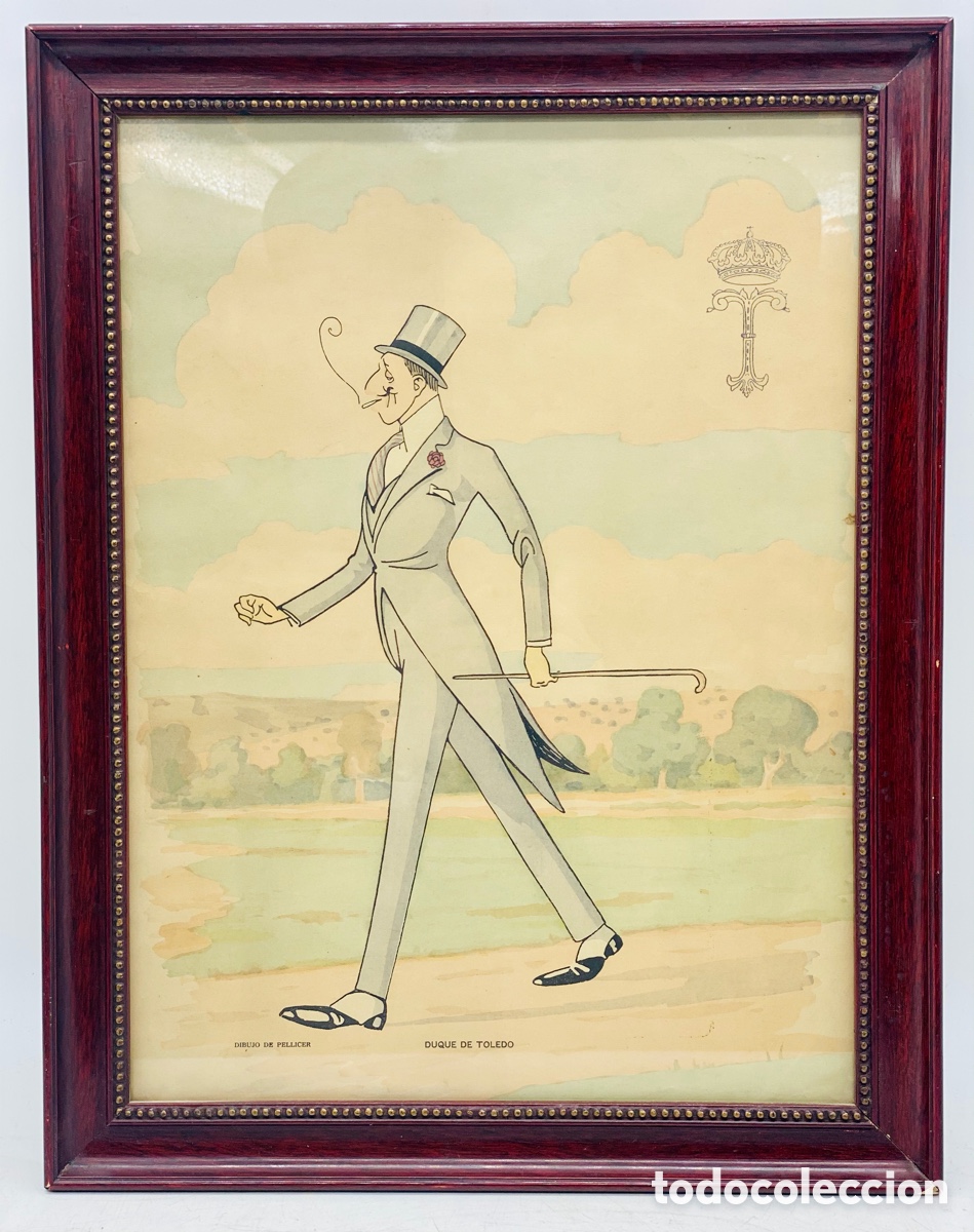 Arte: Importante Dibujo Caricatura Autorizada Alfonso XIII Pellicer con Sello Realeza