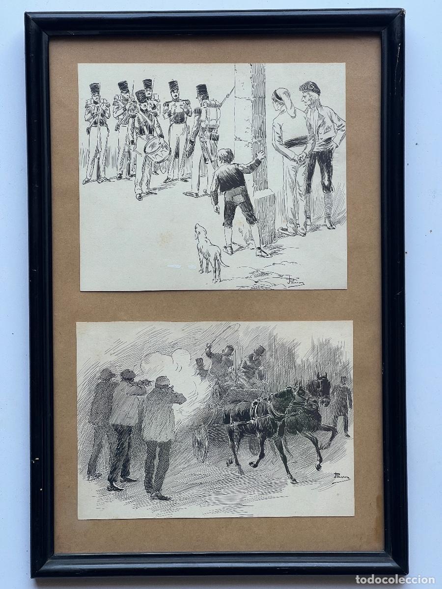Arte: Josep Passos Valero Barcelona 1862-1928. Guerras carlistas. Finales del SXIX. Dibujo a tinta.