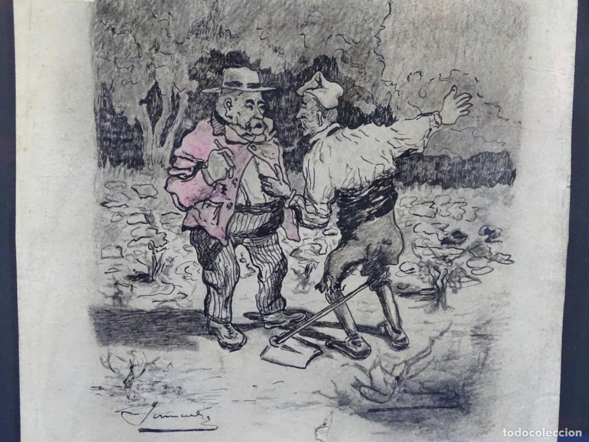 Kunst: DIBUJO A L&Aacute;PIZ COLOREADO JOAN GARCIA JUNCEDA. EL PATR&Oacute;N Y EL LABRADOR.