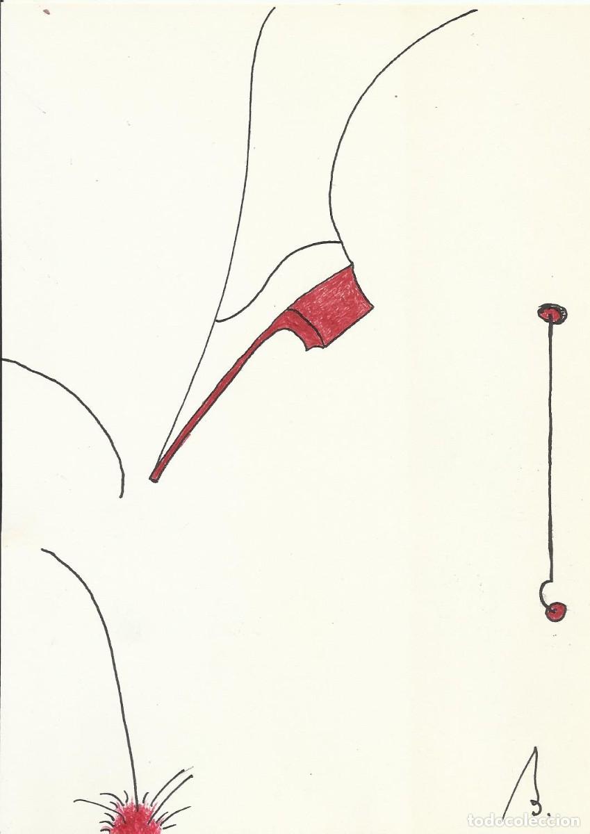 Arte: Antonio Beneyto. Dibujo a tinta y color sobre papel. Surrealismo. Firmado a mano. 19x13,5 cm.