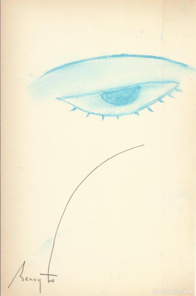 Arte: Antonio Beneyto. Dibujo a l&aacute;piz color sobre papel. &rdquo;Ojo&rdquo;. Surrealismo. Firmado a mano. 19,5x12,5 cm.