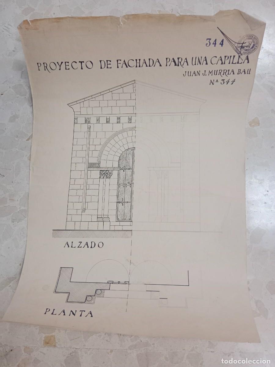 Arte: PLANO ALZADO DE FACHADA DE UNA CAPILLA RESTAURADA - ARQUITECTO JUAN JOSE MURRIA FIRMADO Y SELLADO