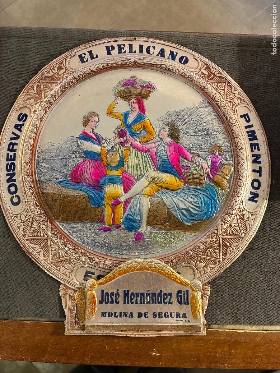 Arte: Murcia cartel Piment&oacute;n y conservas vegetales El Pel&iacute;cano Molina de Segura Jos&eacute; Hern&aacute;ndez Gil 38 cm