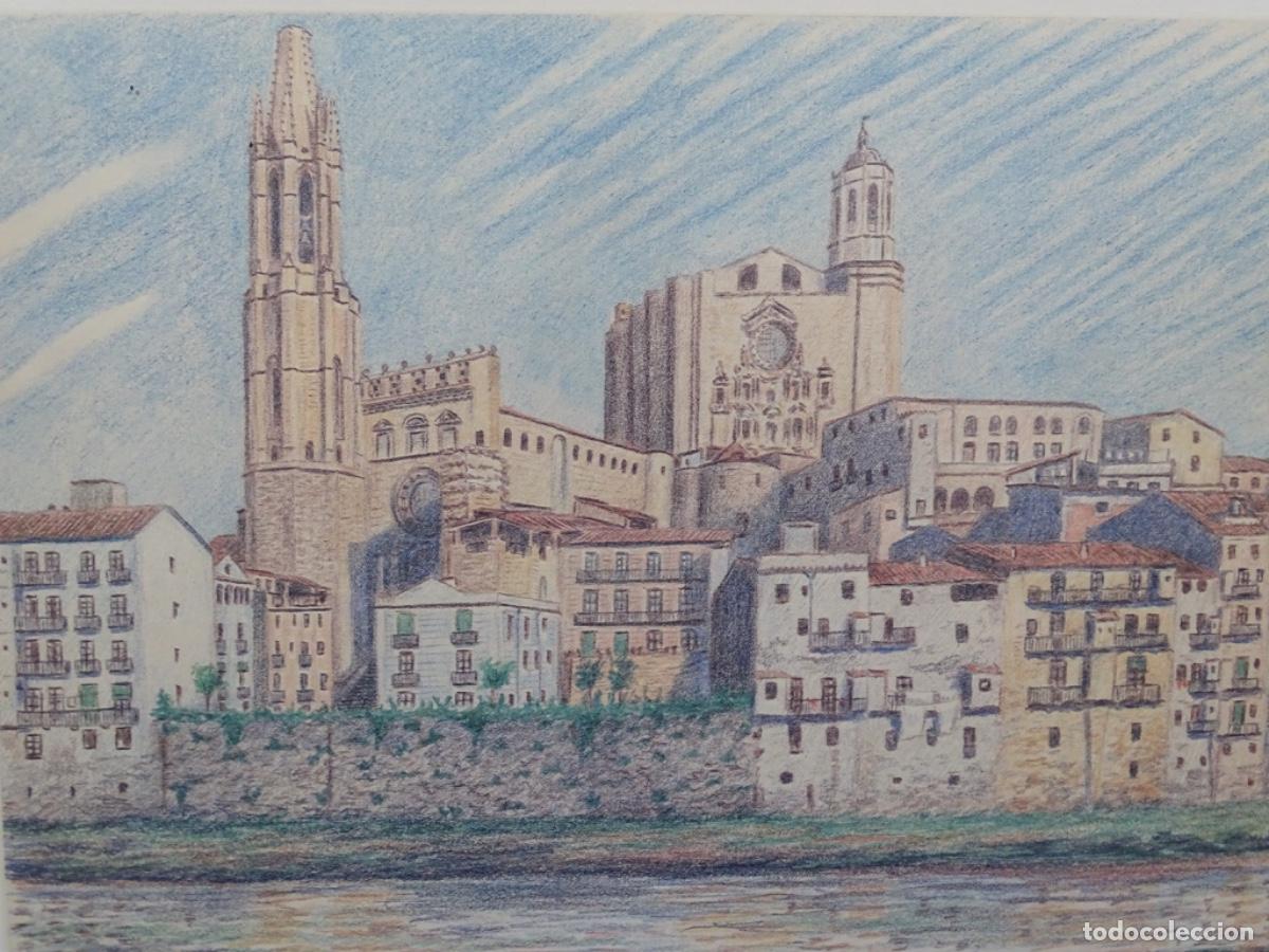 Arte: DIBUJO GIRONA A COLORES FIRMA ILEGIBLE. CON MUCHO DETALLE.