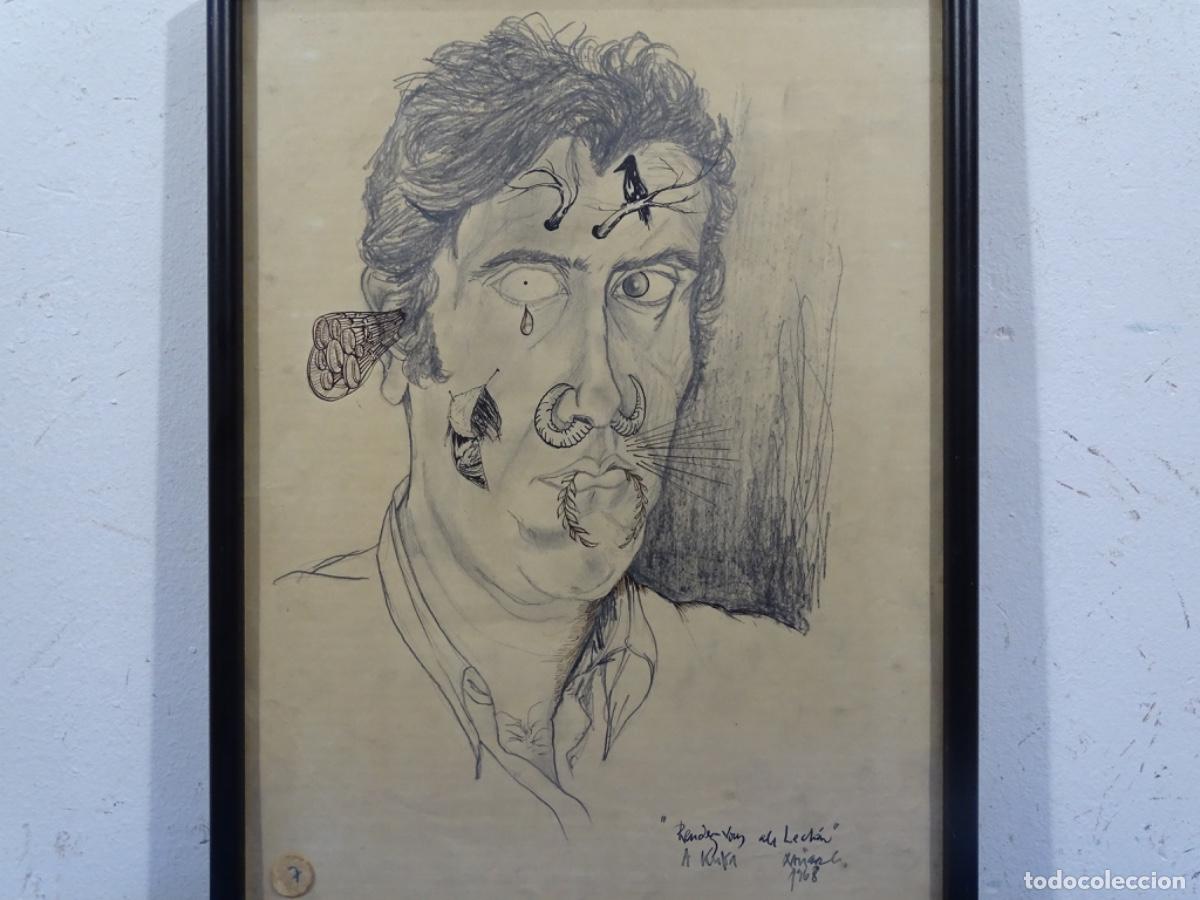 Arte: DIBUJO DALINIANO ILEGIBLE. DEDICADO A KUKA 1968. RETRATO.