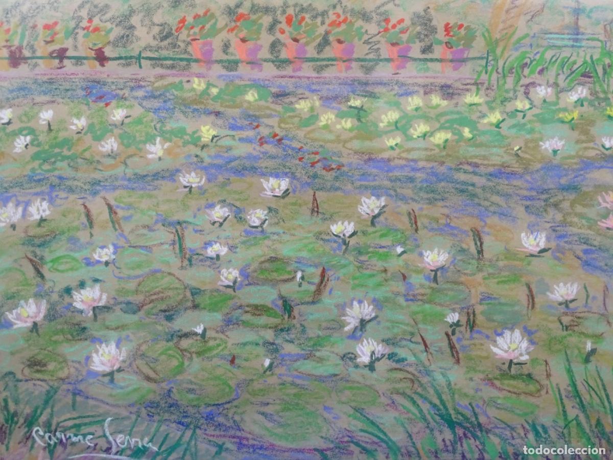 Arte: GRAN DIBUJO PASTEL CARMEN SERRA CANTARELL. PAISAJE CON FLORES.
