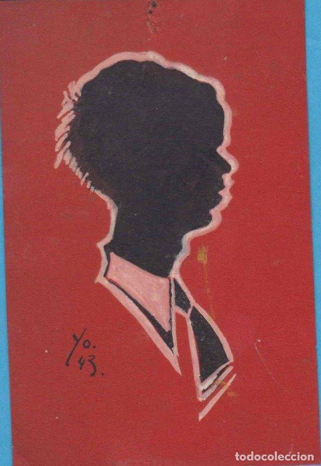 Arte: YO 43. 1943. SILUETA EN TINTA Y GOUACHE BLANCO SOBRE CARTULINA ROJA. SIN FIRMAR