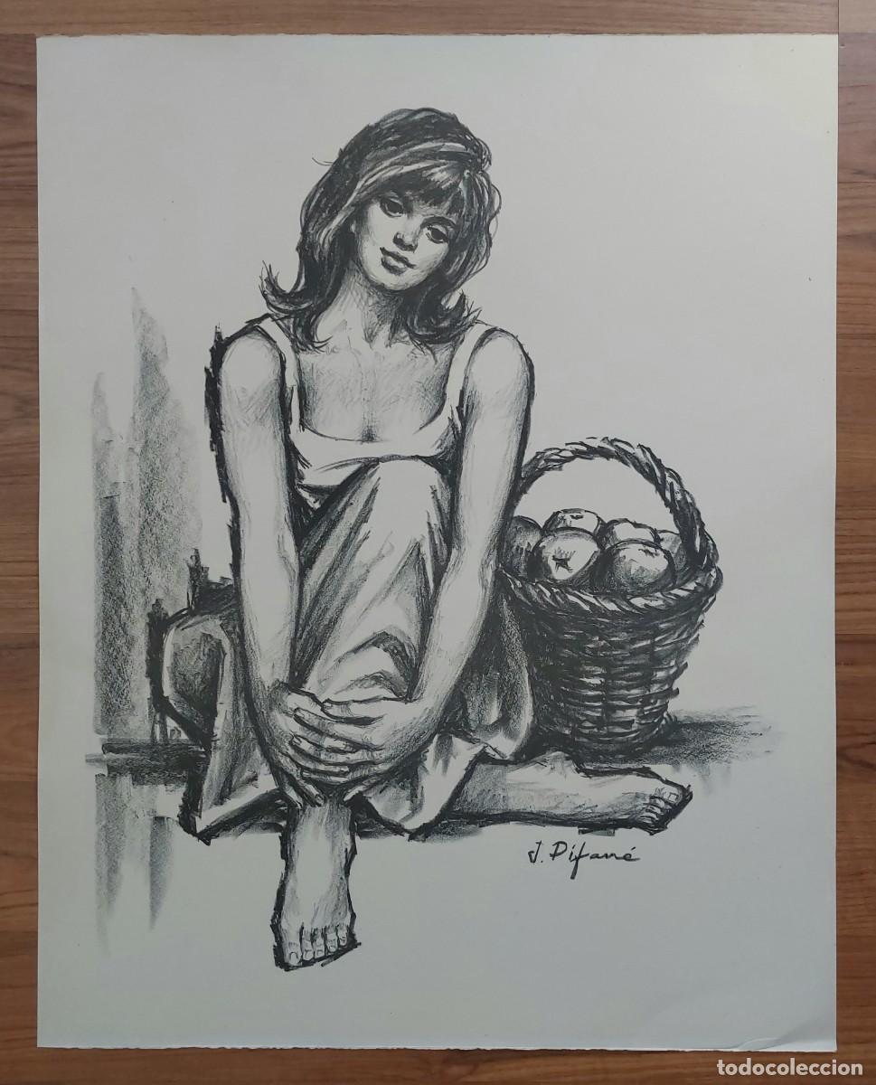 Arte: # DIBUJO CARBONCILLO ORIGINAL FIRMADO J.PIFARRE A&Ntilde;OS 70