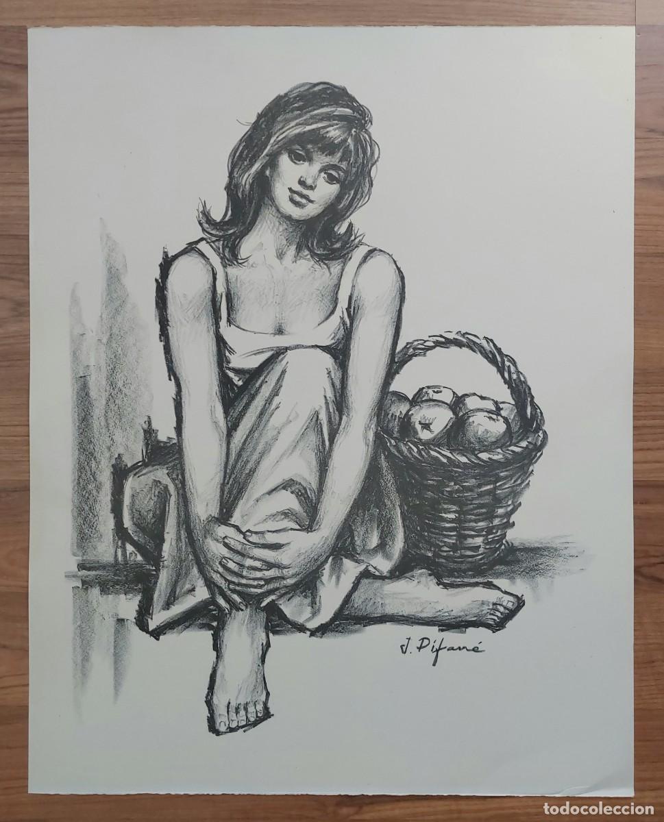 Arte: # DIBUJO CARBONCILLO ORIGINAL FIRMADO J.PIFARRE A&Ntilde;OS 70